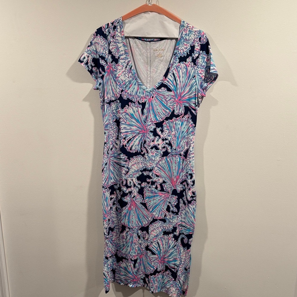 Lilly Pulitzer Navy and Pink Floral Midi Dress